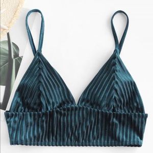 ZAFUL Velvet Striped Paded Bikini Top-Peacock Blue